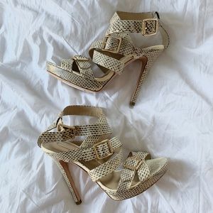 BCBG Max Azria Snakeskin Leather Hi Heeled Sandals